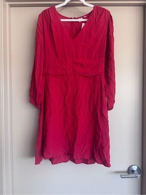 GAP Red V-Neck Long Sleeve Dress